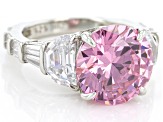 Pink And White Cubic Zirconia Platinum Over Sterling Silver Ring 16.35ctw