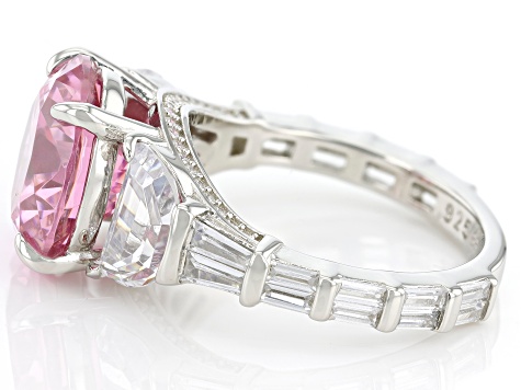 Pink And White Cubic Zirconia Platinum Over Sterling Silver Ring 16.35ctw