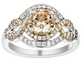 Champagne And White Cubic Zirconia Rhodium & 14k Yellow Gold Over Sterling Silver Ring 3.09ctw