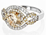 Champagne And White Cubic Zirconia Rhodium & 14k Yellow Gold Over Sterling Silver Ring 3.09ctw