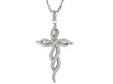 White Cubic Zirconia Rhodium Over Sterling Silver Cross Pendant With Chain 0.96ctw