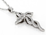 White Cubic Zirconia Rhodium Over Sterling Silver Cross Pendant With Chain 0.96ctw