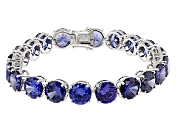 Picture of Blue Cubic Zirconia Rhodium Over Sterling Silver Tennis Bracelet 91.78ctw