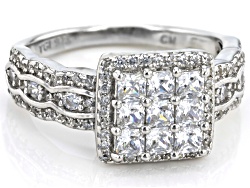White Cubic Zirconia Rhodium Over Sterling Silver Ring 1.89ctw