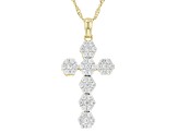 White Cubic Zirconia 18k Yellow Gold Over Sterling Silver Cross Pendant With Chain 1.15ctw