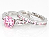 Pink And White Cubic Zirconia Rhodium Over Sterling Silver Ring Set 4.74ctw
