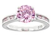 Pink And White Cubic Zirconia Rhodium Over Sterling Silver Ring Set 4.74ctw