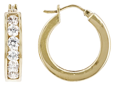 White Cubic Zirconia 18k Yellow Gold Over Sterling Silver Hoops