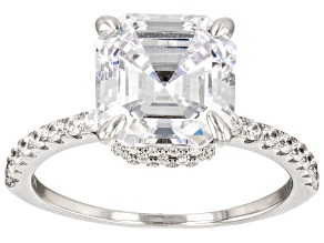 White Cubic Zirconia Platinum Over Sterling Silver Asscher Cut Ring 7.35ctw