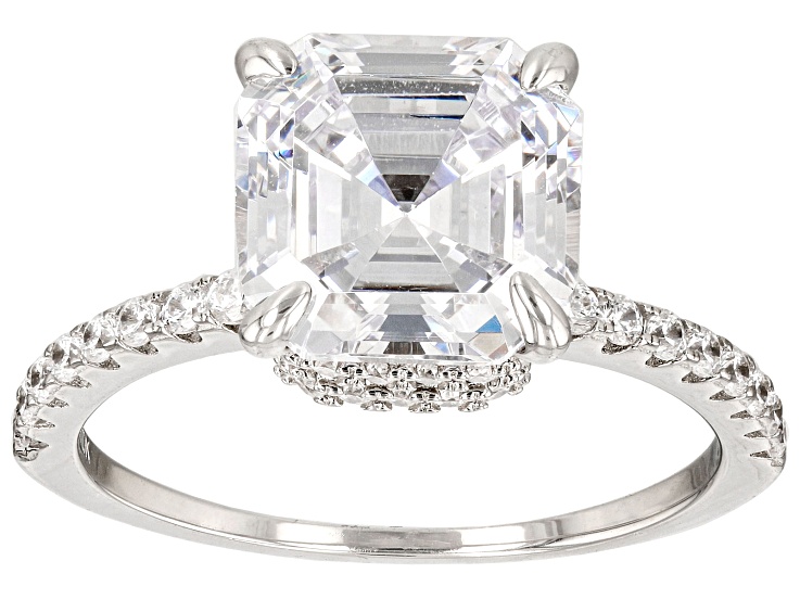 White Cubic Zirconia Platinum Over Sterling Silver Asscher Cut 