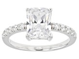 White Cubic Zirconia Rectangular Cushion Rhodium Over Sterling Silver Ring 4.35ctw
