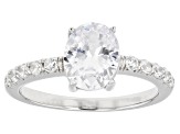 White Cubic Zirconia Oval Rhodium Over Sterling Silver Ring 3.85ctw