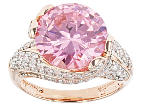 Pink And White Cubic Zirconia 18k Rose Gold Over Sterling Silver Ring 11.54ctw