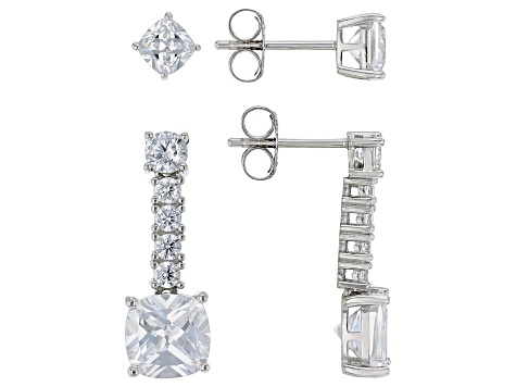 White Cubic Zirconia Rhodium Over Sterling Silver Earring Set 12.96ctw