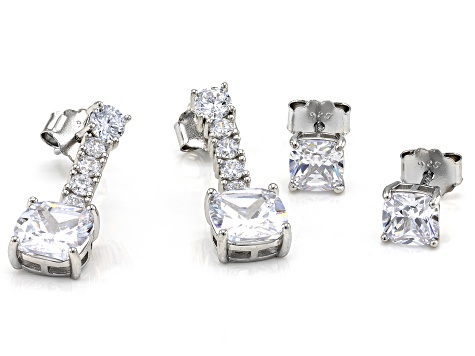 White Cubic Zirconia Rhodium Over Sterling Silver Earring Set 12.96ctw