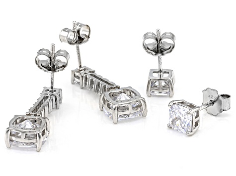 White Cubic Zirconia Rhodium Over Sterling Silver Earring Set 12.96ctw