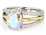 Aurora Borealis And White Cubic Zirconia Rhodium And 18K Yellow Gold Over Silver Ring 5.91ctw