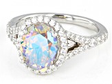 Aurora Borealis And White Cubic Zirconia Rhodium Over Sterling Silver Ring 6.26ctw