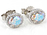 Aurora Borealis and White Cubic Zirconia Rhodium Over Sterling Silver Stud Earrings 4.78ctw