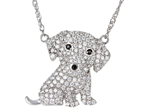 Black And White Cubic Zirconia Rhodium Over Sterling Silver Dog Necklace 2.62ctw