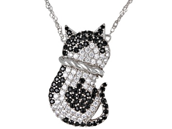 Picture of Black And White Cubic Zirconia Rhodium Over Sterling Silver Cat Necklace 3.69ctw