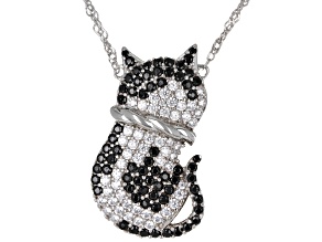 Black And White Cubic Zirconia Rhodium Over Sterling Silver Cat Necklace 3.69ctw
