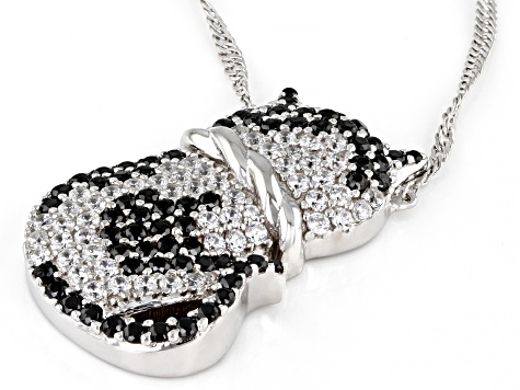 Black and White Cubic Zirconia Rhodium Over Sterling Silver Cat Necklace 3.69ctw