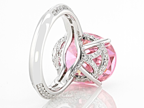 Pink And White Cubic Zirconia Rhodium Over Sterling Silver Ring 18.32ctw
