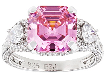 Picture of Pink And White Cubic Zirconia Rhodium Over Sterling Silver Asscher Cut Ring 11.45ctw