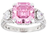 Pink And White Cubic Zirconia Rhodium Over Sterling Silver Asscher Cut Ring 11.45ctw