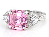 Pink And White Cubic Zirconia Rhodium Over Sterling Silver Asscher Cut Ring 11.45ctw