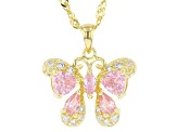 Pink And White Cubic Zirconia 18k Yellow Gold Over Sterling Silver Butterfly Pendant 2.81ctw