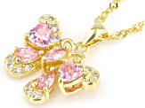 Pink And White Cubic Zirconia 18k Yellow Gold Over Sterling Silver Butterfly Pendant 2.81ctw