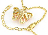 Pink And White Cubic Zirconia 18k Yellow Gold Over Sterling Silver Butterfly Pendant 2.81ctw