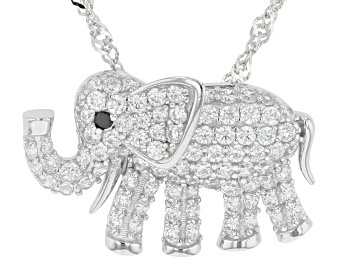 Picture of Black And White Cubic Zirconia Platinum Over Sterling Silver Elephant Pendant With Chain 2.09ctw