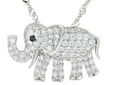 Black And White Cubic Zirconia Platinum Over Sterling Silver Elephant Pendant With Chain 2.09ctw