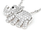 Black And White Cubic Zirconia Platinum Over Sterling Silver Elephant Pendant With Chain 2.09ctw