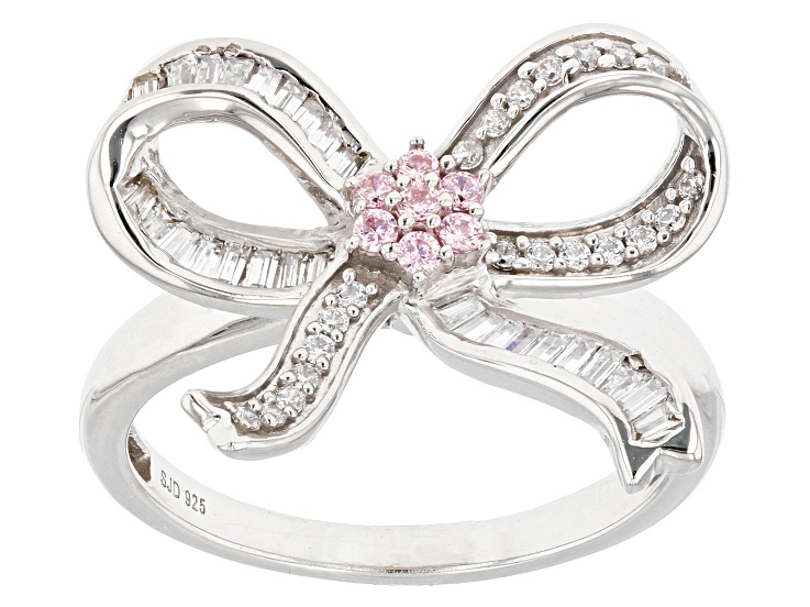 Pink And White Cubic Zirconia Rhodium Over Sterling Silver