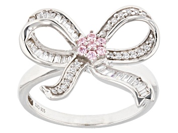 Picture of Pink And White Cubic Zirconia Rhodium Over Sterling Silver Bow Ring 0.55ctw