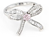 Pink And White Cubic Zirconia Rhodium Over Sterling Silver Bow Ring 0.55ctw