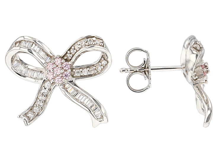 Pink And White Cubic Zirconia Rhodium Over Sterling Silver
