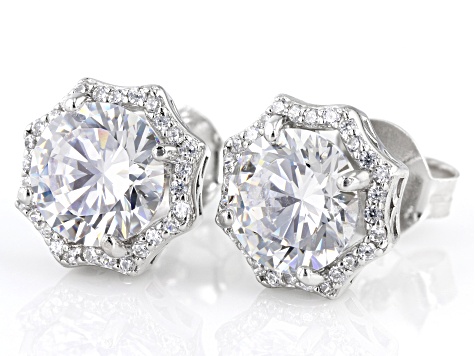 White Cubic Zirconia Rhodium Over Sterling Silver Earrings 7.42ctw