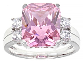 Pink And White Cubic Zirconia Rhodium Over Sterling Silver Ring 9.22ctw