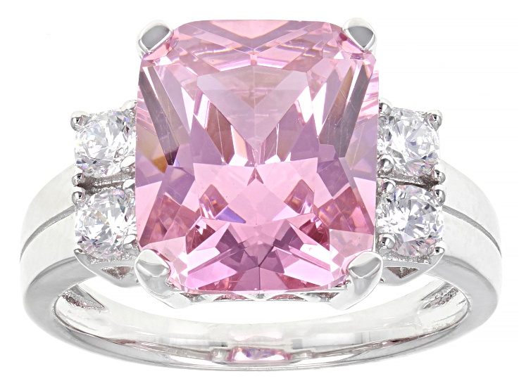Pink And White Cubic Zirconia Rhodium Over Sterling Silver