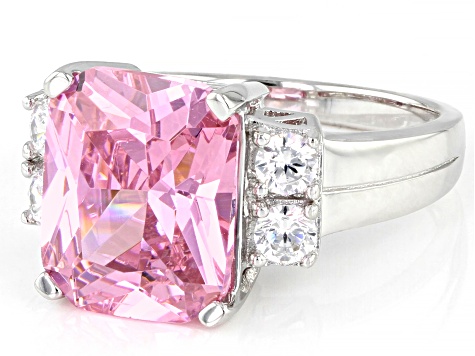 Pink And White Cubic Zirconia Rhodium Over Sterling Silver Ring 9.22ctw