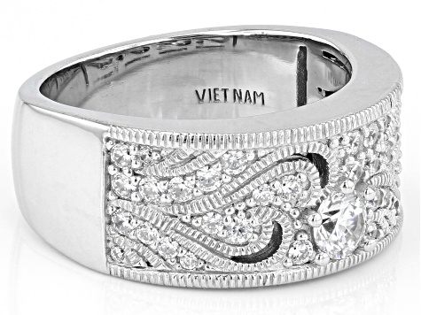 White Cubic Zirconia Platinum Over Sterling Silver Ring 0.74ctw