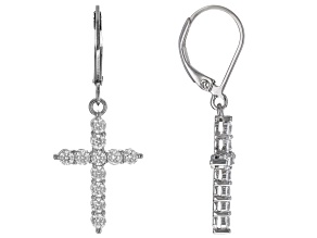 White Cubic Zirconia Platinum Over Sterling Silver Cross Earrings 0.88ctw