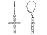 White Cubic Zirconia Platinum Over Sterling Silver Cross Earrings 0.88ctw