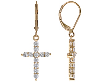 Picture of White Cubic Zirconia 18k Yellow Gold Over Sterling Silver Cross Earrings