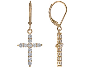 White Cubic Zirconia 18k Yellow Gold Over Sterling Silver Cross Earrings